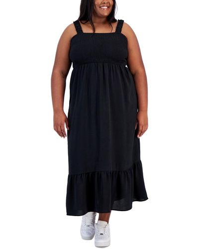 Derek Heart Trendy Plus Size Straight-neck Smocked Dress - Black