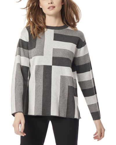 Jones New York Geo Jacquard Tunic Sweater - Gray