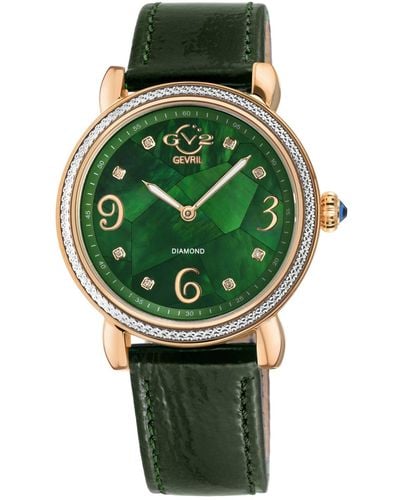 Gevril Ravenna Swiss Quartz Green Leather Watch 37mm