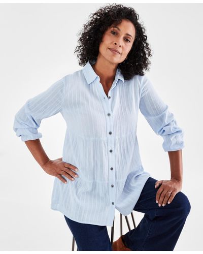 Style & Co. Textured-stripe Button Shirt - White