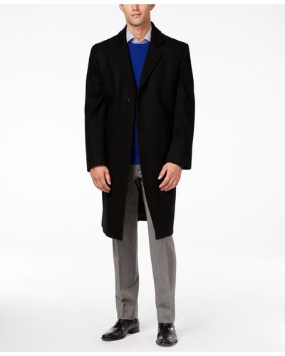 London Fog Big And Tall Signature Wool-blend Overcoat - Black