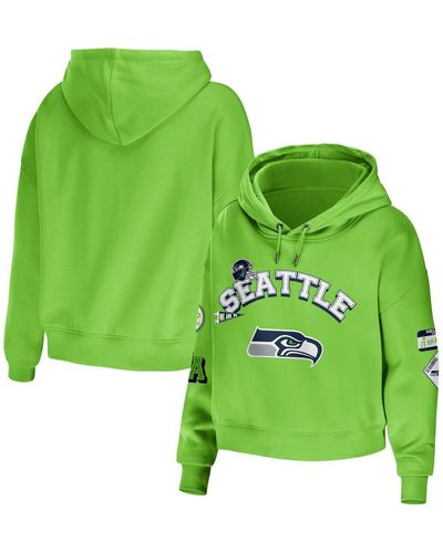 WEAR by Erin Andrews Neon Seattle Seahawks Modest Cropped Pullover Hoodie - Green