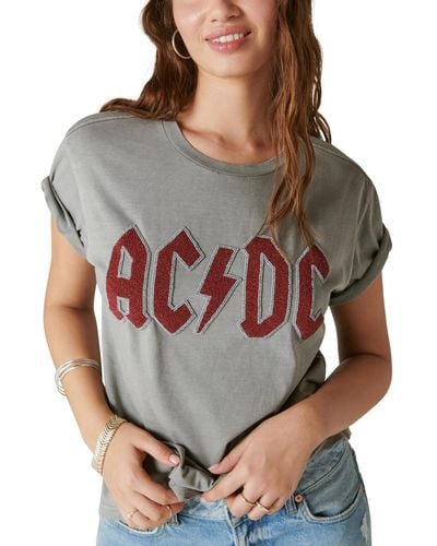 Lucky Brand Acdc Beaded Boyfriend Cotton T-shirt - Gray