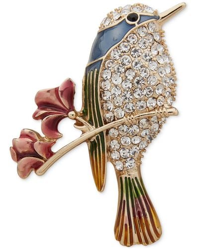 Anne Klein Gold-tone Crystal Bird On Branch Pin - White