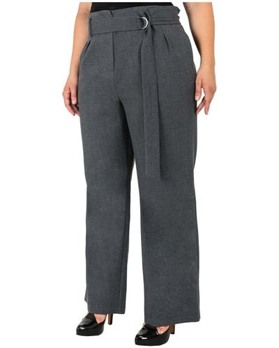 Standards & Practices Plus Size Belted Straight Leg Paper Bag Pants - Gray