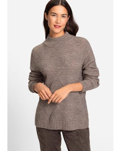Olsen Long Sleeve Diamond Stitch Mock Neck Sweater - Gray