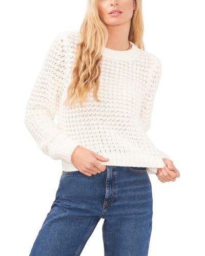 1.STATE Crewneck Long Sleeve Tuck Stitch Sweater - White