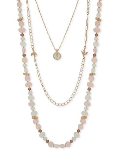 Lonna & Lilly Gold-tone Bead & Framed Flower Layered Necklace - White