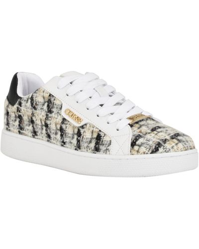 Guess Renzy Easy Lace Up Sneakers With Logo Details - Metallic