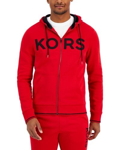 Michael Kors Zip-front Fleece Logo Hoodie - Red