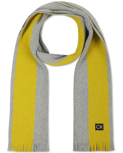 Calvin Klein Thick Wool Blend Side Stripe Logo Scarf - Yellow