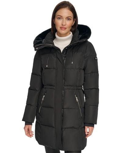 DKNY Faux-fur-trim Hooded Anorak Puffer Coat - Black