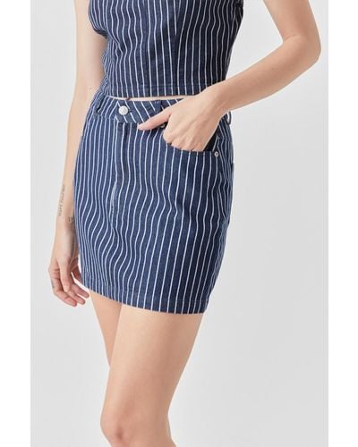 Grey Lab Pin Striped Mini Skirt - Blue