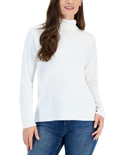 Karen Scott Petite Luxsoft Turtleneck Sweater - White