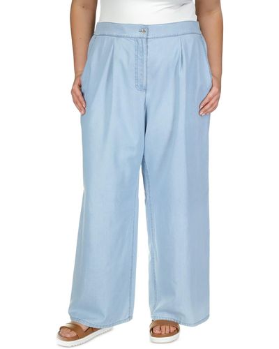 Michael Kors Plus Size Chambray Wide-leg Pants - Blue
