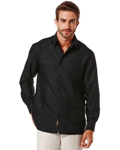 Cubavera 100% Linen Long Sleeve 4 Pocket Guayabera Shirt - Black