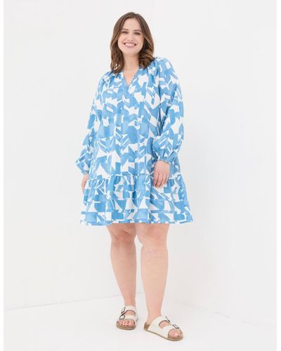 FatFace Plus Size Amy Med Geo Dress - Blue