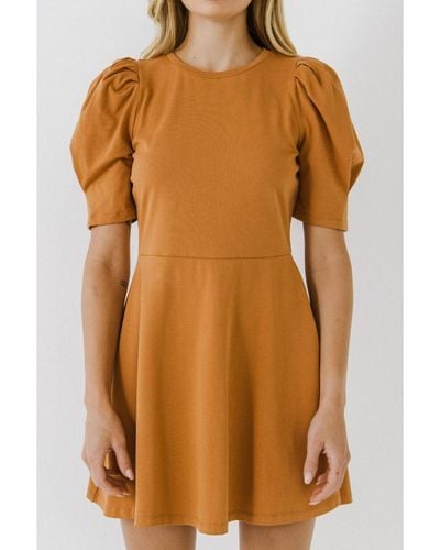 English Factory Short Puff Sleeve Mini Dress - Orange