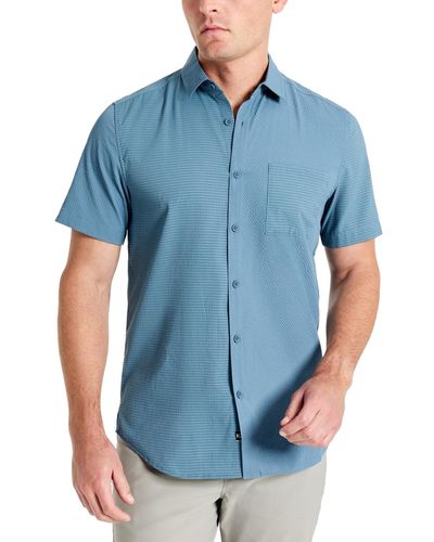 Kenneth Cole Slim Fit Short-sleeve Mixed Media Sport Shirt - Blue