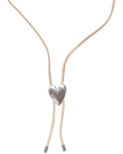 Lucky Brand Tone Leather Heart Bolo Necklace - Metallic