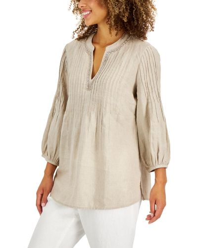 Charter Club 100% Linen Puff-sleeve Tunic - Natural