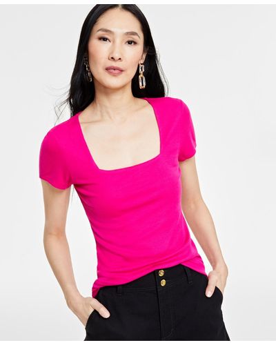 INC International Concepts Ribbed Square-neck T-shirt - Pink