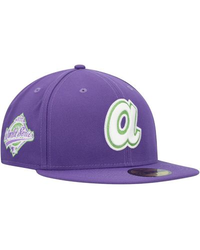 KTZ Atlanta Braves Lime Side Patch 59fifty Fitted Hat - Purple