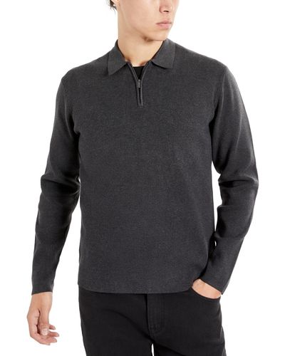 Kenneth Cole Slim-fit Zip-placket Long Sleeve Polo Sweater - Gray