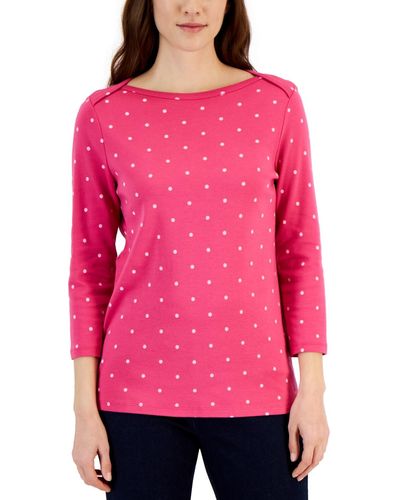 Style & Co. Pima Cotton Boat-neck 3/4-sleeve Top - Pink