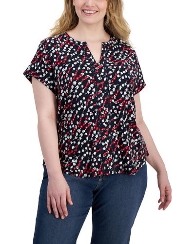 Tommy Hilfiger Plus Size Ditsy Floral Cap-sleeve Top - Blue