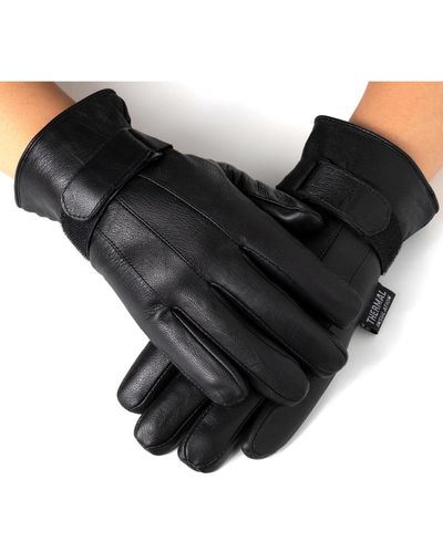 Alpine Swiss Gloves Dressy Genuine Leather Warm Thermal Lined Wrist Strap - Black