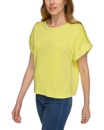 DKNY Short-roll-sleeve French Terry Top - Yellow