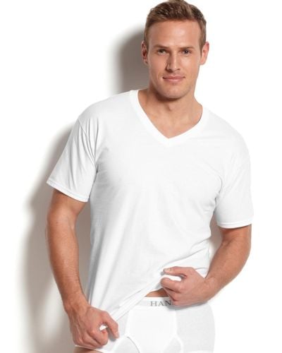 Hanes Big & Tall 4-pk. Cotton V-neck Undershirts - White