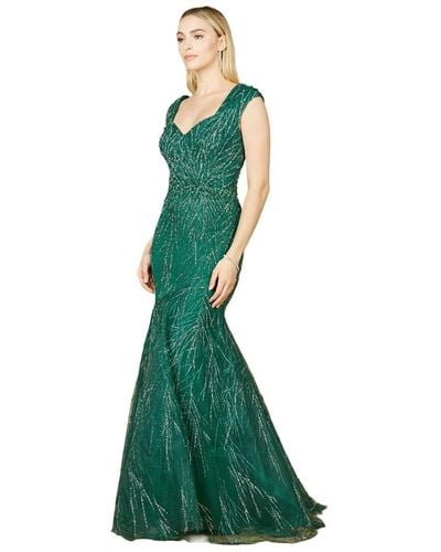 Lara Cap Sleeve Mermaid Beaded Gown - Green
