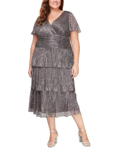 Sl Fashions Plus Size Metallic Crinkled Midi Dress - Gray