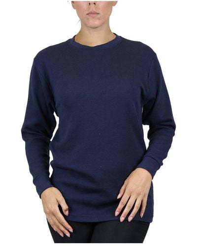 Galaxy By Harvic Loose Fit Waffle Knit Thermal Shirt - Blue