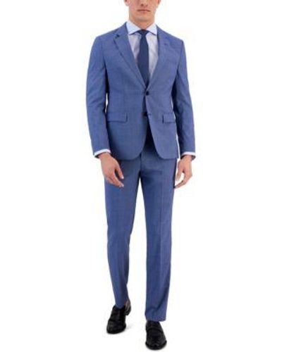 HUGO By Boss Modern Fit Stretch Micro Houndstooth Wool Suit Separates - Blue