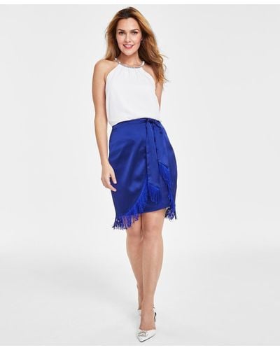 INC International Concepts Tie Front Fringe Trim Skirt - Blue