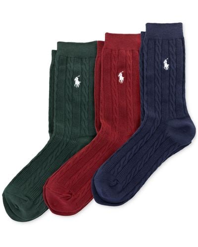 Polo Ralph Lauren 3-pk. Cable-knit Crew Socks - Blue