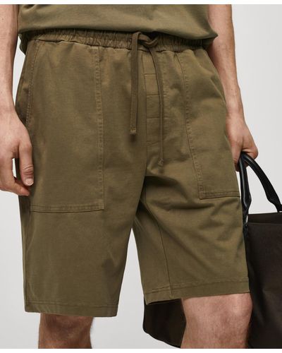 Mango 100% Cotton Drawstring Bermuda Shorts - Green