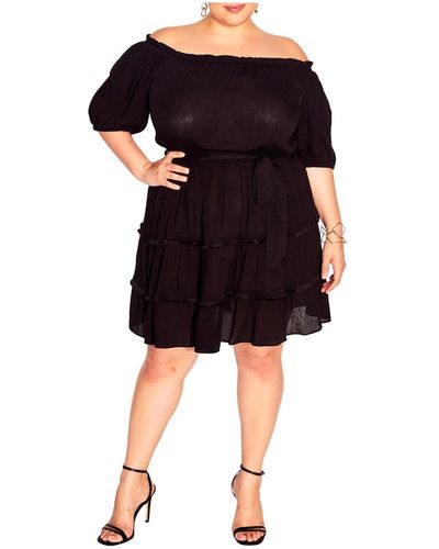 City Chic Trendy Plus Size Fiesta Fringe Dress - Black