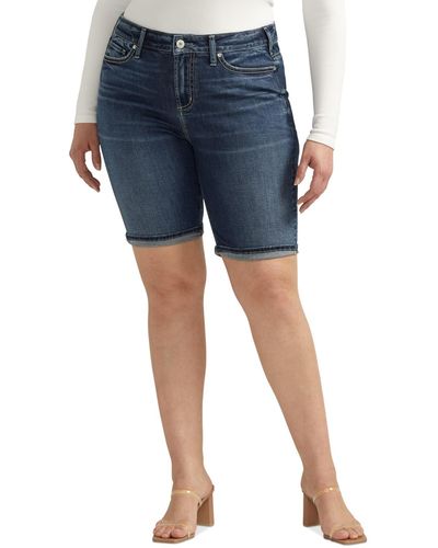 Silver Jeans Co. Plus Size Suki Luxe Stretch Mid Rise Curvy Fit Bermuda Short - Blue