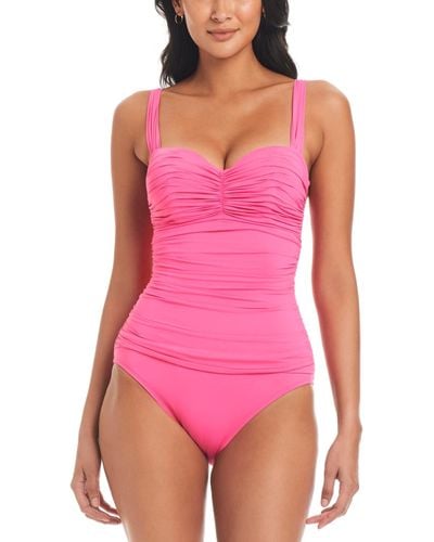 Bleu Rod Beattie Kore Shirred Bandeau One-piece Swimsuit - Pink