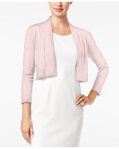 Calvin Klein Open-front 3/4-sleeve Knit Cropped Shrug - Pink