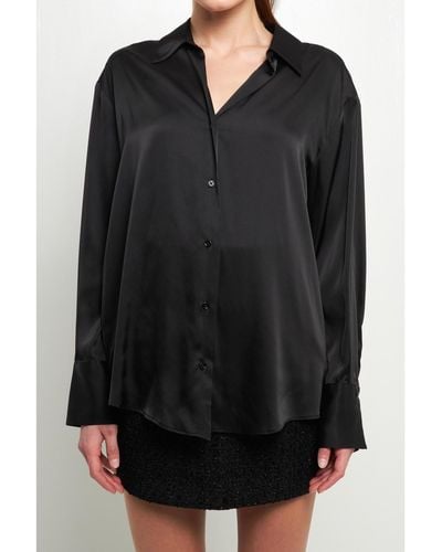 Endless Rose Silky Button Up Top - Black