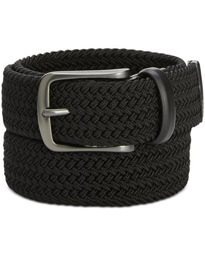 Perry Ellis Men's Webbed Leather-trim Belt - Black