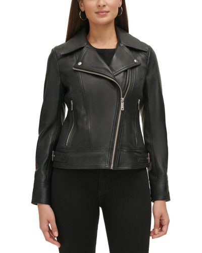 Guess Quilted-sleeve Leather Moto Coat - Black