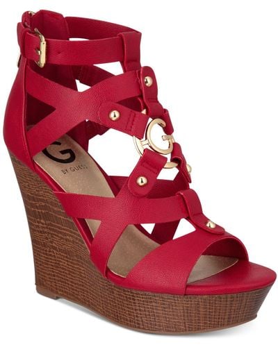 G by Guess Dodge Platform Wedge Sandals - Red