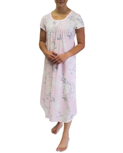Miss Elaine Plus Size Short-sleeve Floral Nightgown - White