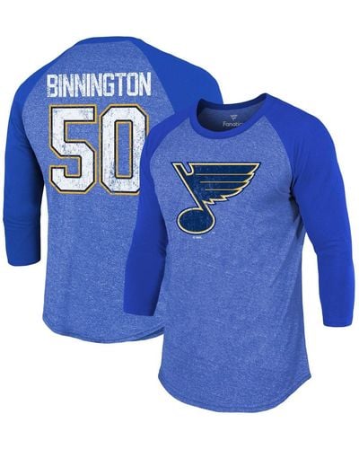 Fanatics Jordan Binnington St. Louis S Name And Number Tri-blend Raglan 3/4-sleeve T-shirt - Blue